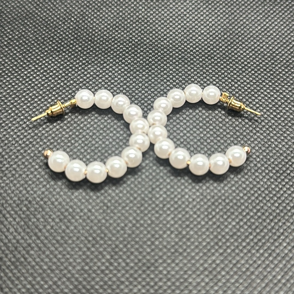 Classic White Simulated Pearl Gold Tone Elegant C-Hoops | Timeless Jewelry - Picture 2 of 16